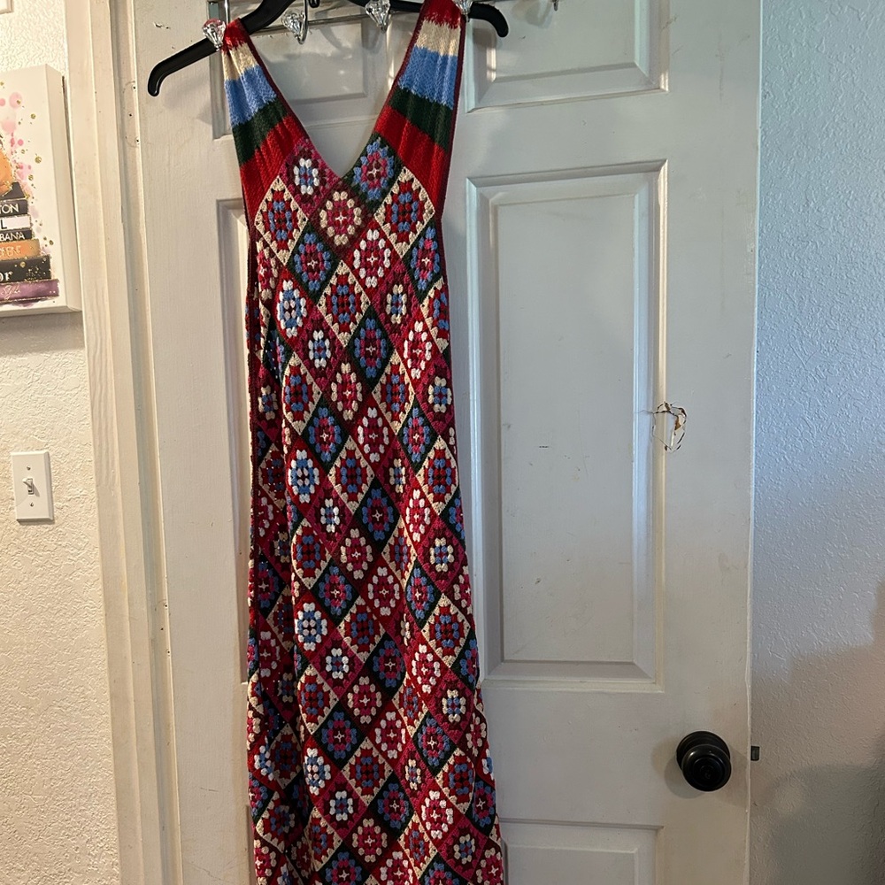 Zara Red Multicolor Knit Maxi Dress